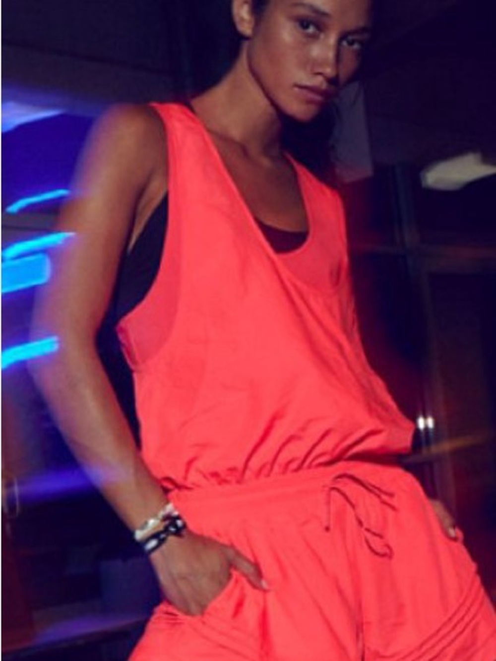 FP Movement by Free People Neon Coral Scoop-Neck Romper